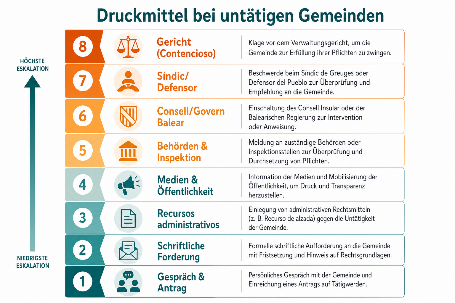 Infografik: Vom Hinweis bis zum Gespräch mit der Gemeinde — gemeinsamer Druck für Tierschutz