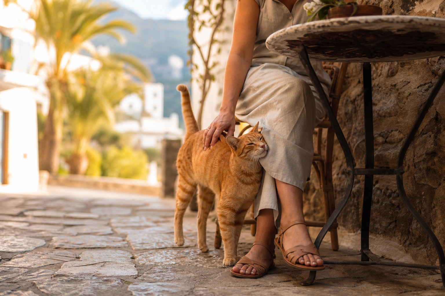 Zutrauliche Straßenkatze an einer Futterstelle auf Mallorca